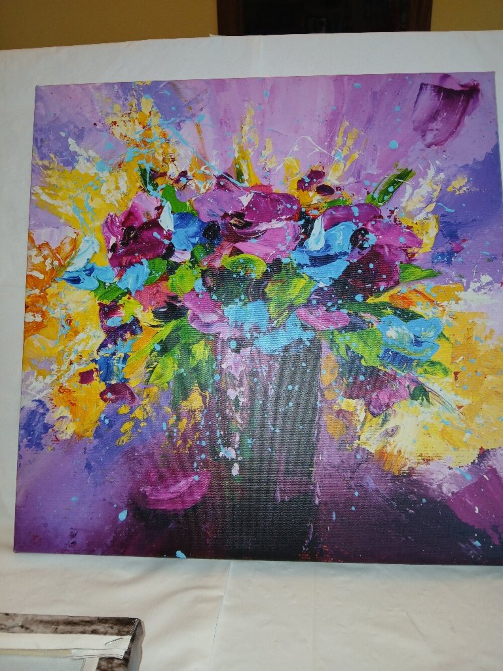 Designart - Bright Bouquet Of Spring Flowers On Purple Background - 16 x 16